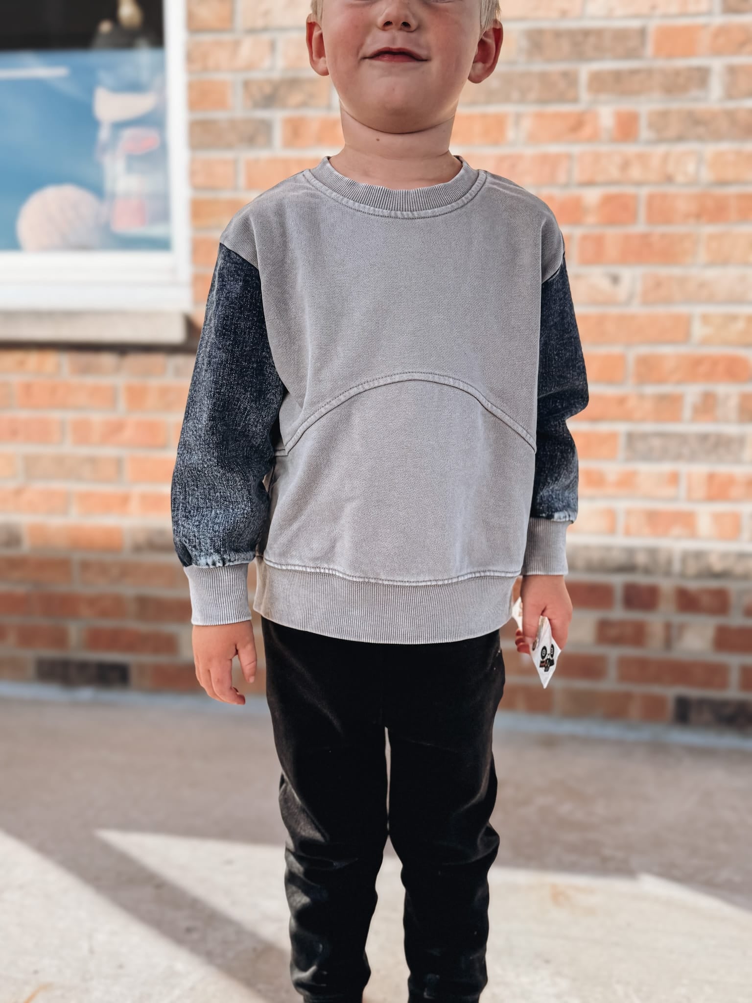 Baby Crewneck Morgan Denim Sleeve Crewneck Raising Brave Boutique