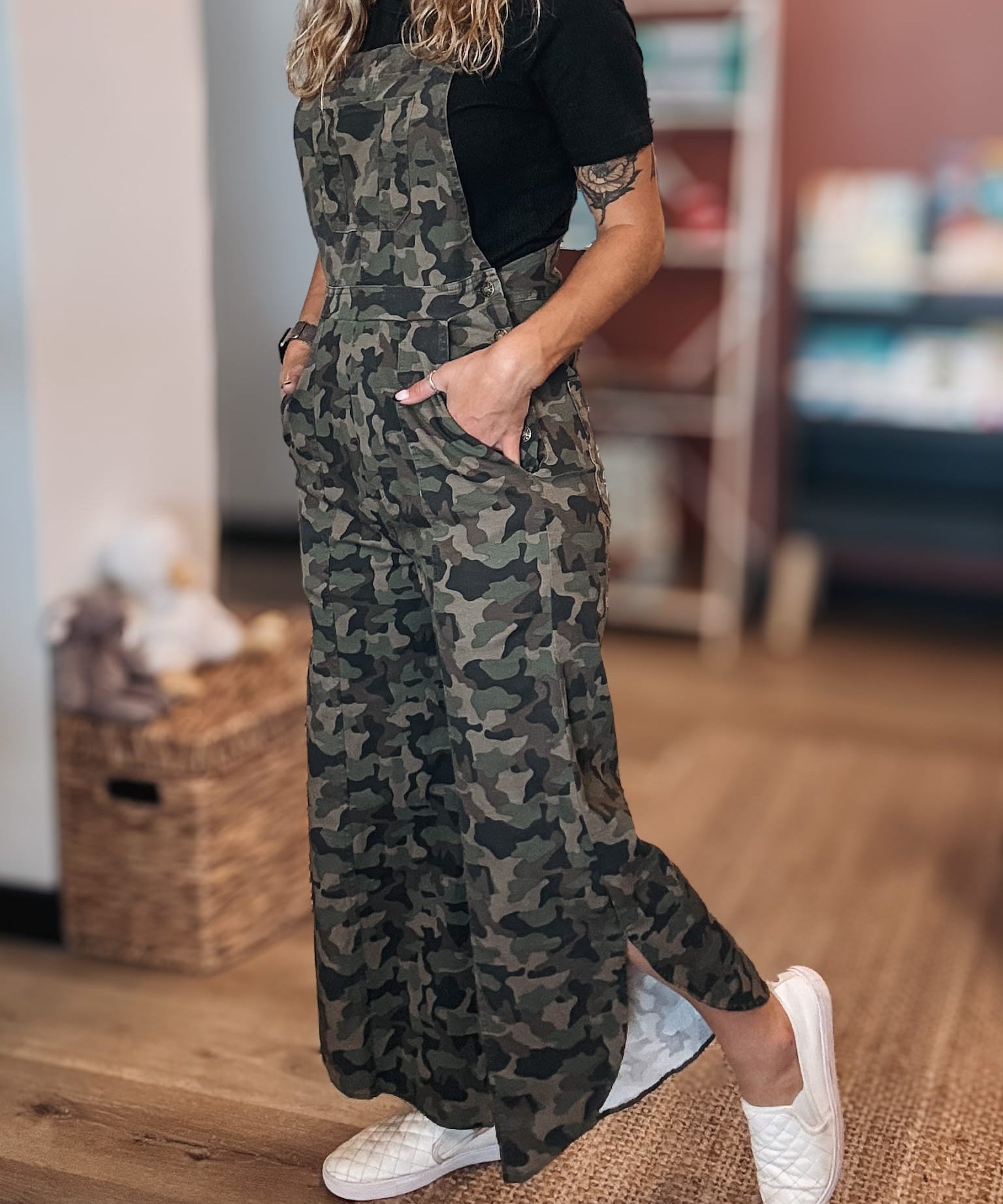 overalls Tulip Camo Washed Denim Overalls Raising Brave Boutique