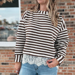 Women's Long Sleeve Top Boho Stripe Lace-Trim Knit Sweater Raising Brave Boutique