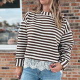 Women's Long Sleeve Top Boho Stripe Lace-Trim Knit Sweater Raising Brave Boutique