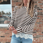 Women's Long Sleeve Top Boho Stripe Lace-Trim Knit Sweater Raising Brave Boutique