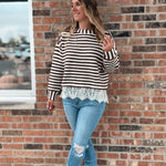 Women's Long Sleeve Top Boho Stripe Lace-Trim Knit Sweater Raising Brave Boutique