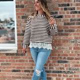 Women's Long Sleeve Top Boho Stripe Lace-Trim Knit Sweater Raising Brave Boutique