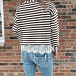 Women's Long Sleeve Top Boho Stripe Lace-Trim Knit Sweater Raising Brave Boutique