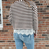 Women's Long Sleeve Top Boho Stripe Lace-Trim Knit Sweater Raising Brave Boutique