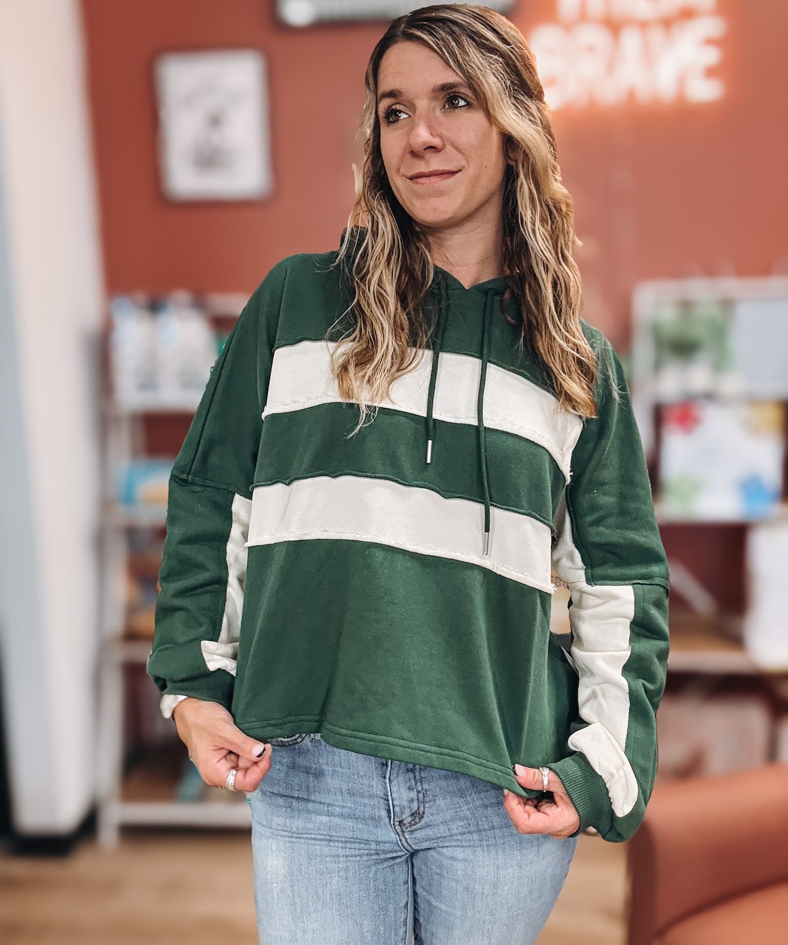 Tops Retro Patchwork Colorblock Hoodie Raising Brave Boutique