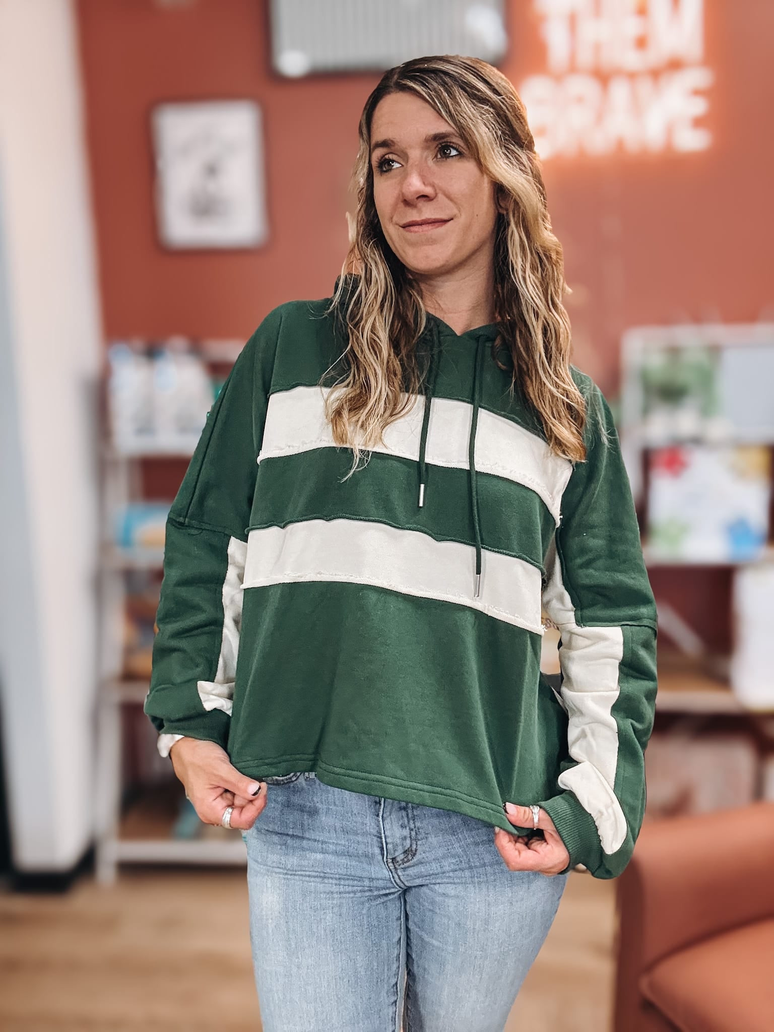 Tops Retro Patchwork Colorblock Hoodie Raising Brave Boutique