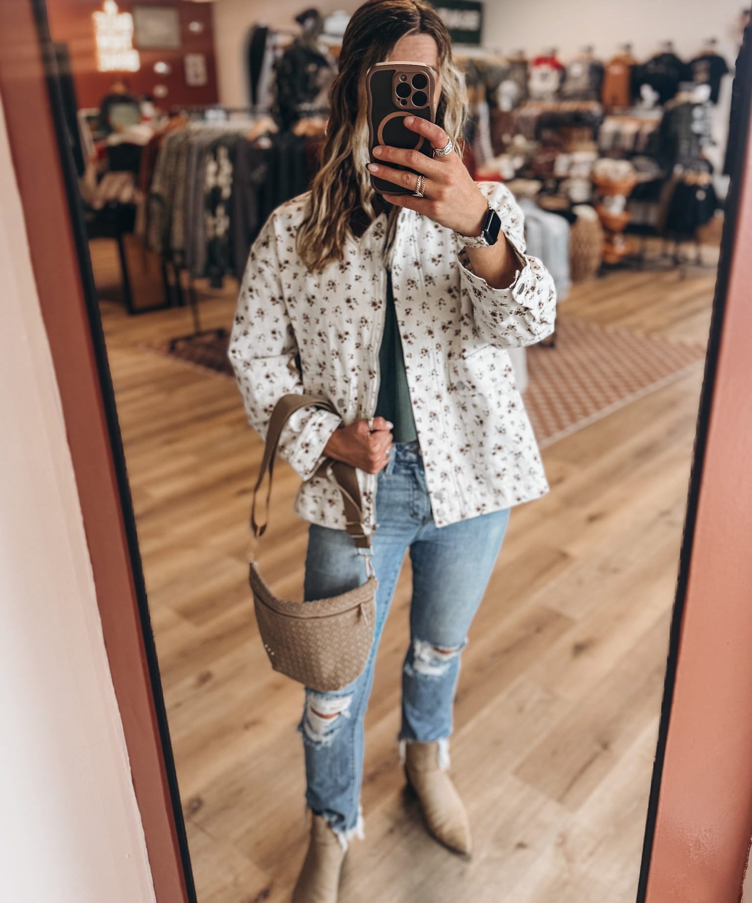 Jackets Vintage Floral Boxy Denim Jacket Raising Brave Boutique