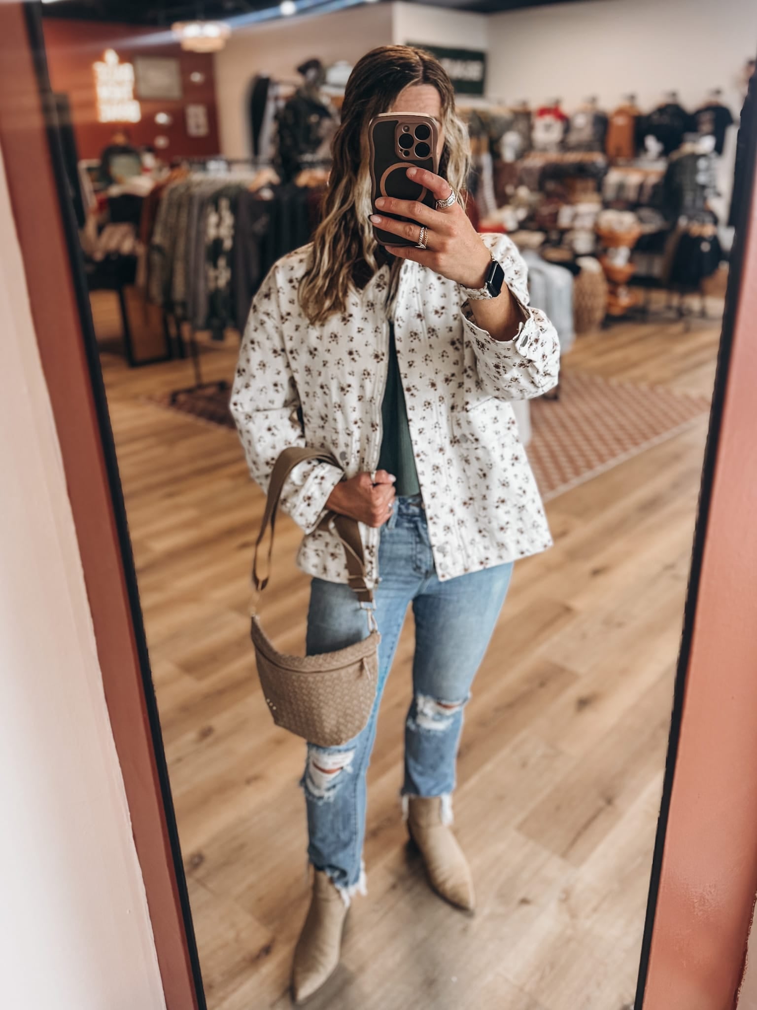 Jackets Vintage Floral Boxy Denim Jacket Raising Brave Boutique