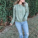 Olive Embroidered Floral Sweater