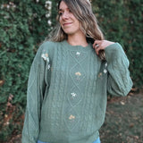 Olive Embroidered Floral Sweater