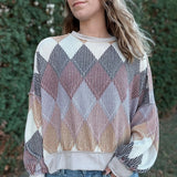 Oversized Argyle Knit Top