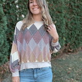 Oversized Argyle Knit Top