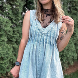 Cascade Pleated Denim Romper