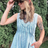 Cascade Pleated Denim Romper