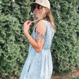 Cascade Pleated Denim Romper