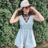 Cascade Pleated Denim Romper