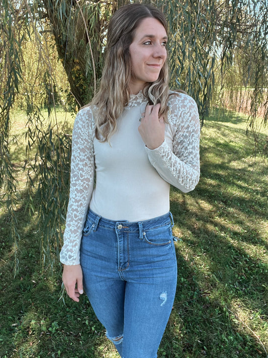 Mockneck Lace Top