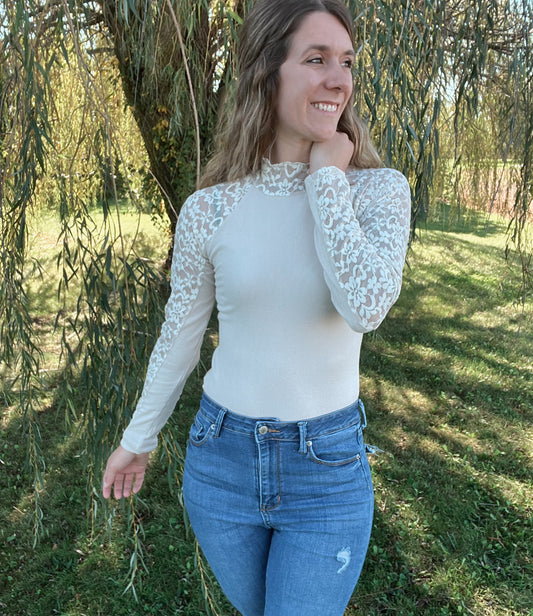 Mockneck Lace Top