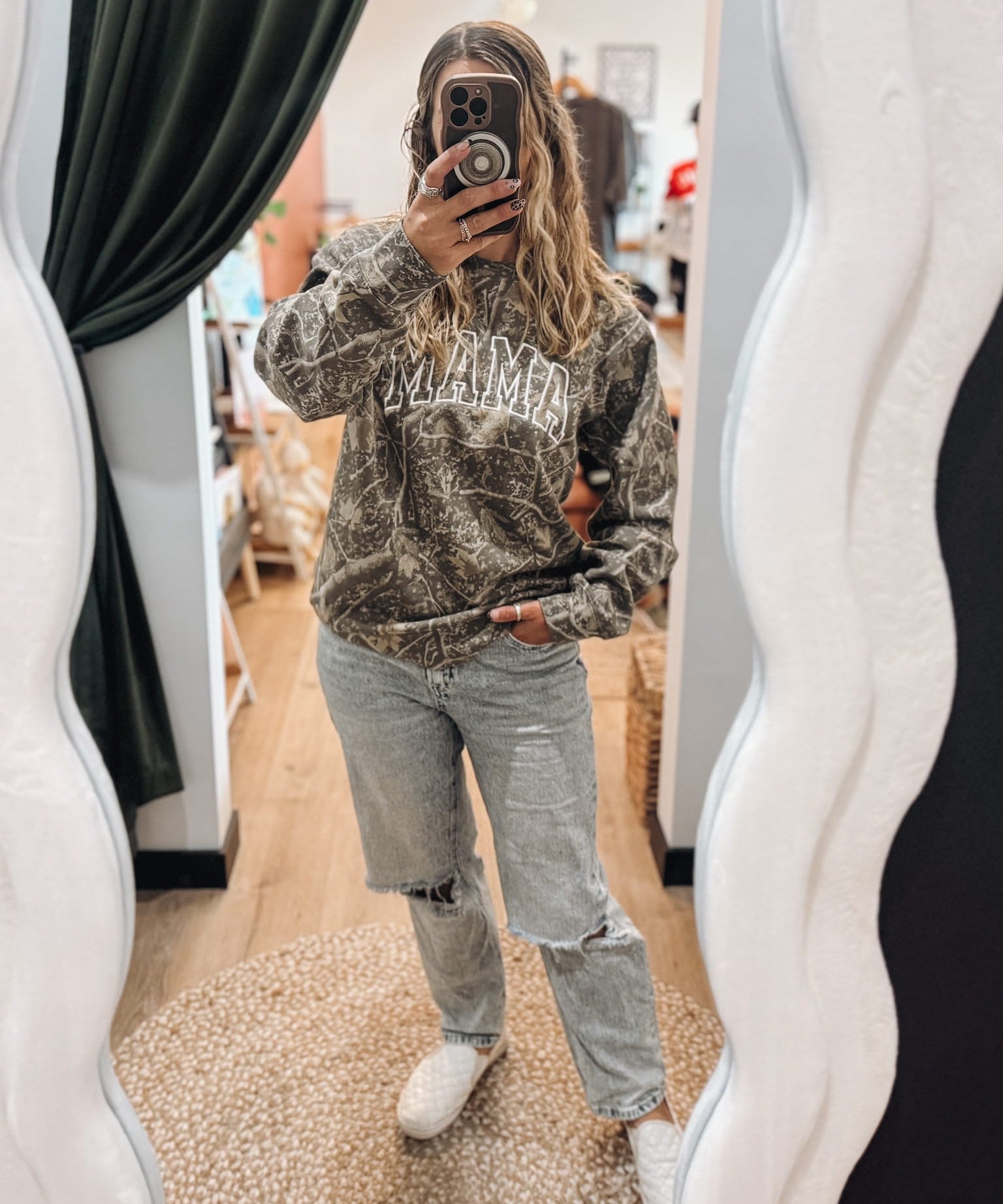 Sweatshirt Camo Mama Embroidered Sweatshirt Raising Brave Boutique