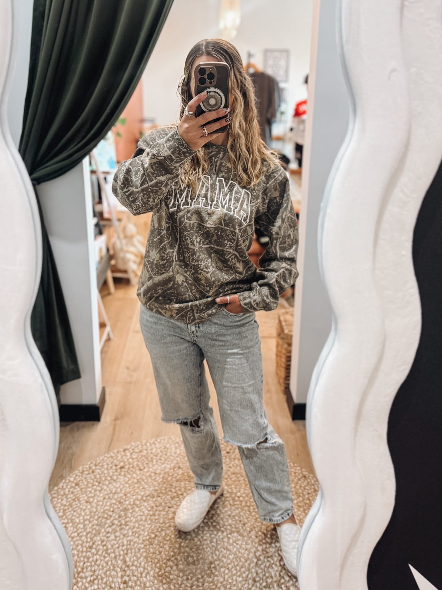 Sweatshirt Camo Mama Embroidered Sweatshirt Raising Brave Boutique