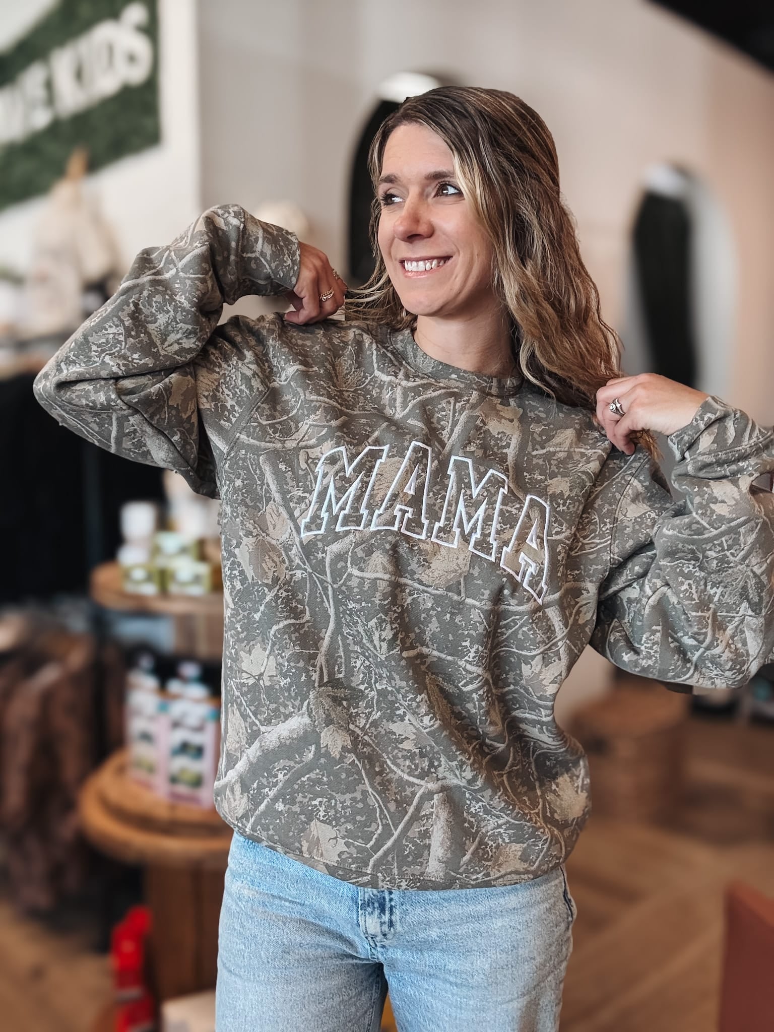 Sweatshirt Camo Mama Embroidered Sweatshirt Raising Brave Boutique