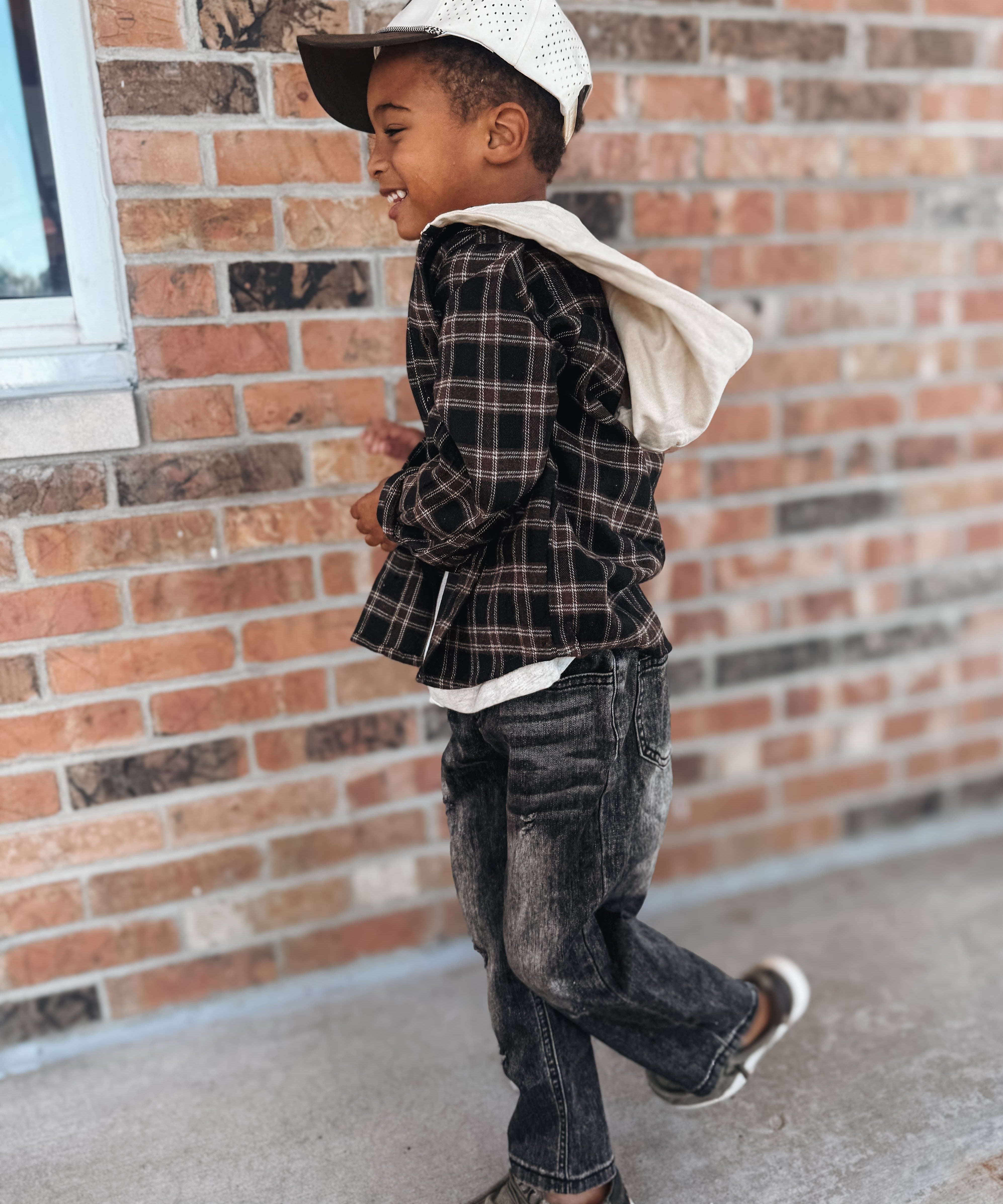 Kid Flannel Dark Plaid Hooded Button Up Shirt Raising Brave Boutique