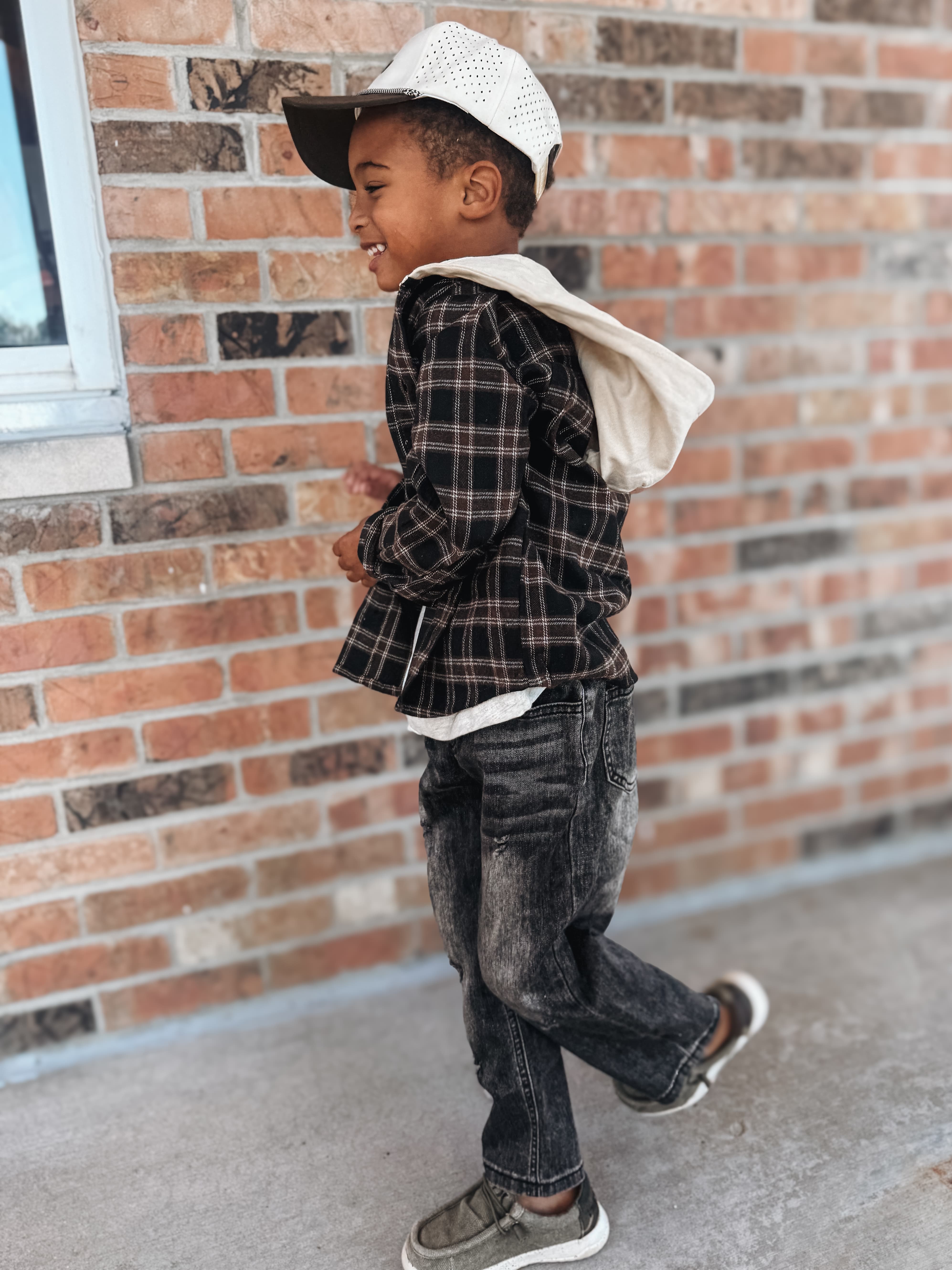 Kid Flannel Dark Plaid Hooded Button Up Shirt Raising Brave Boutique