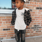 Kid Flannel Dark Plaid Hooded Button Up Shirt Raising Brave Boutique