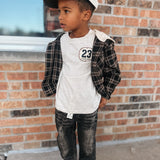 Kid Flannel Dark Plaid Hooded Button Up Shirt Raising Brave Boutique