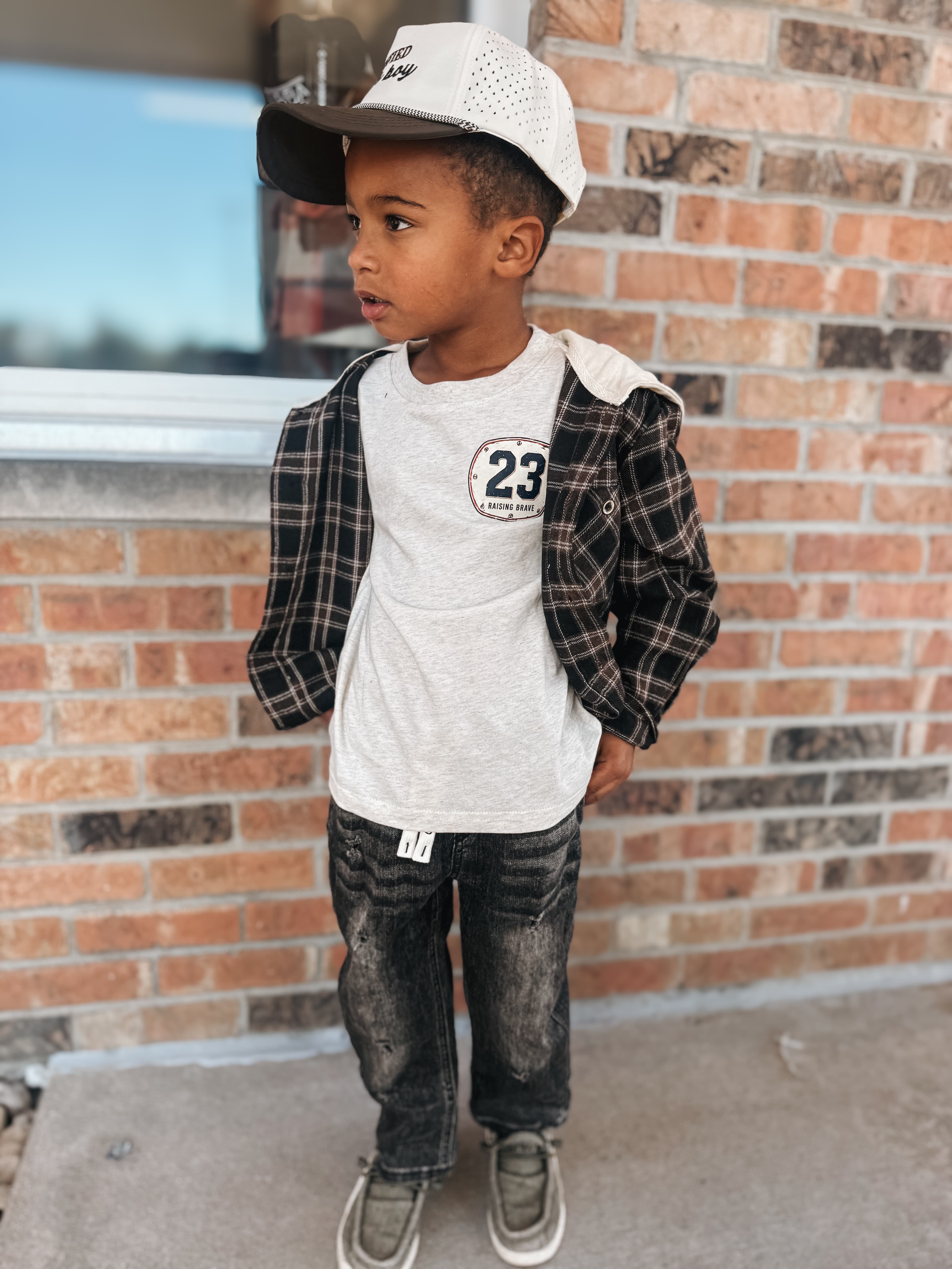 Kid Flannel Dark Plaid Hooded Button Up Shirt Raising Brave Boutique