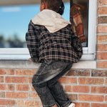 Kid Flannel Dark Plaid Hooded Button Up Shirt Raising Brave Boutique