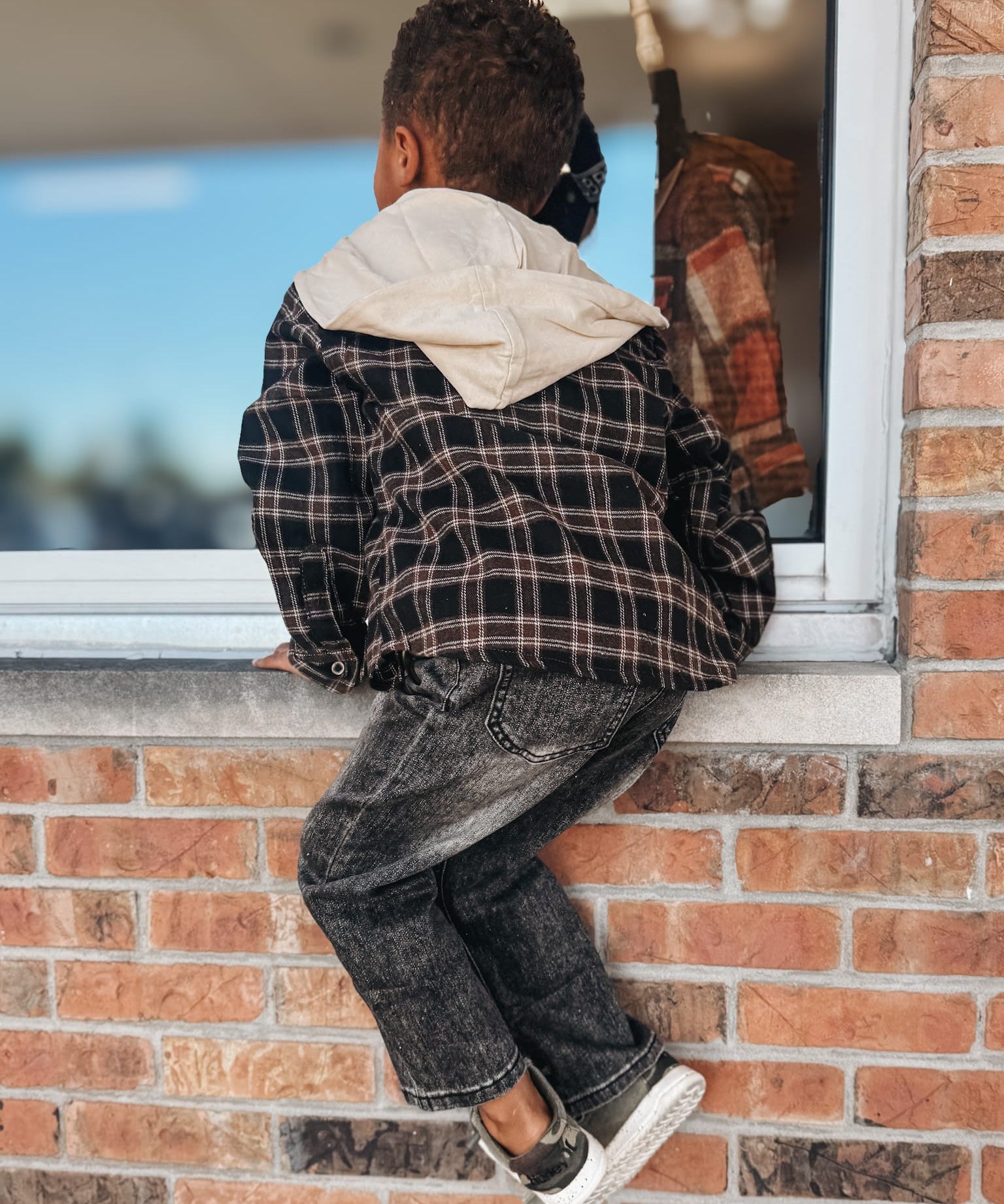 Kid Flannel Dark Plaid Hooded Button Up Shirt Raising Brave Boutique