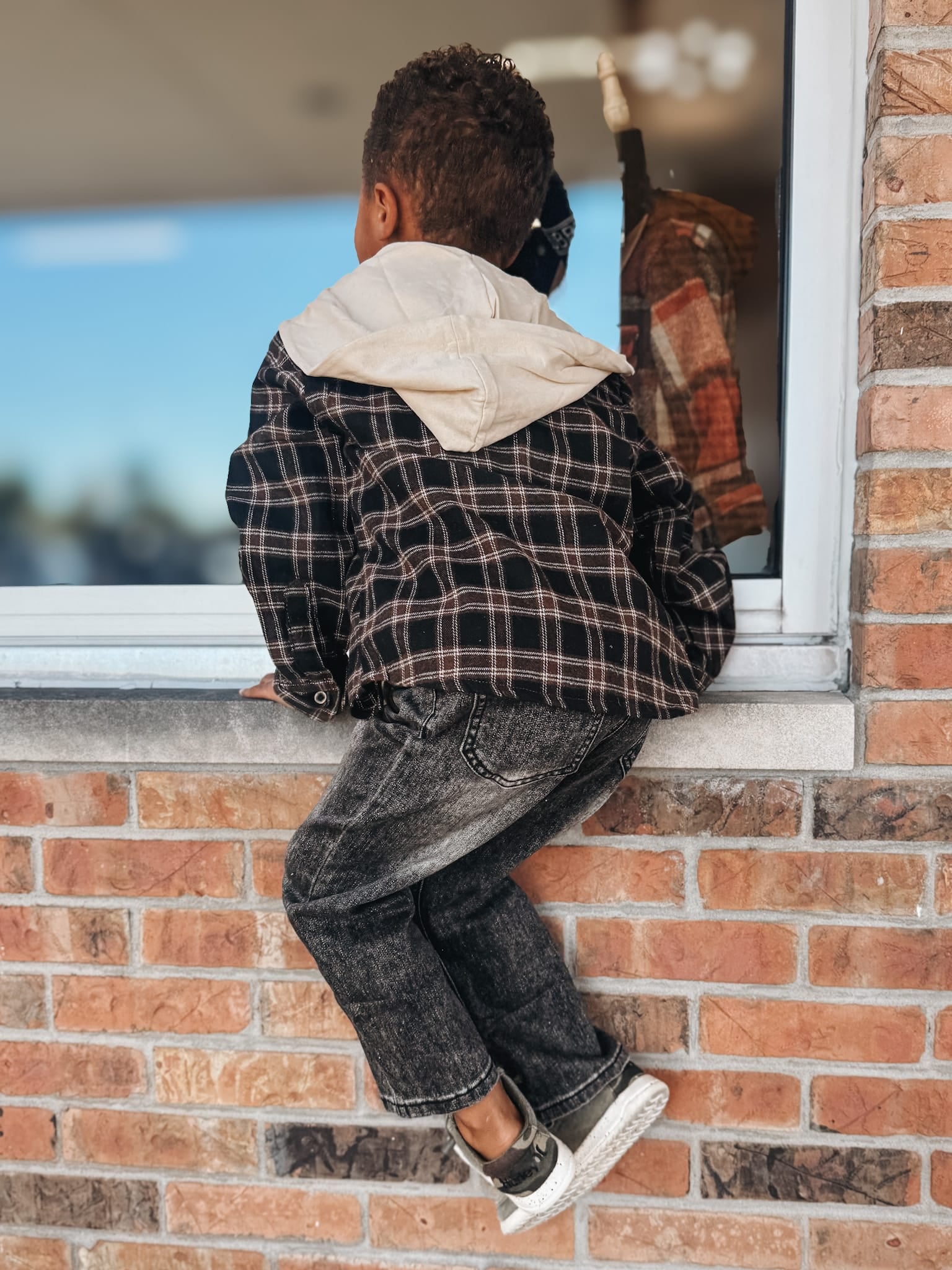 Kid Flannel Dark Plaid Hooded Button Up Shirt Raising Brave Boutique