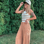 Vintage Mineral Wash Wide Leg Pants in Mustard - Raising Brave