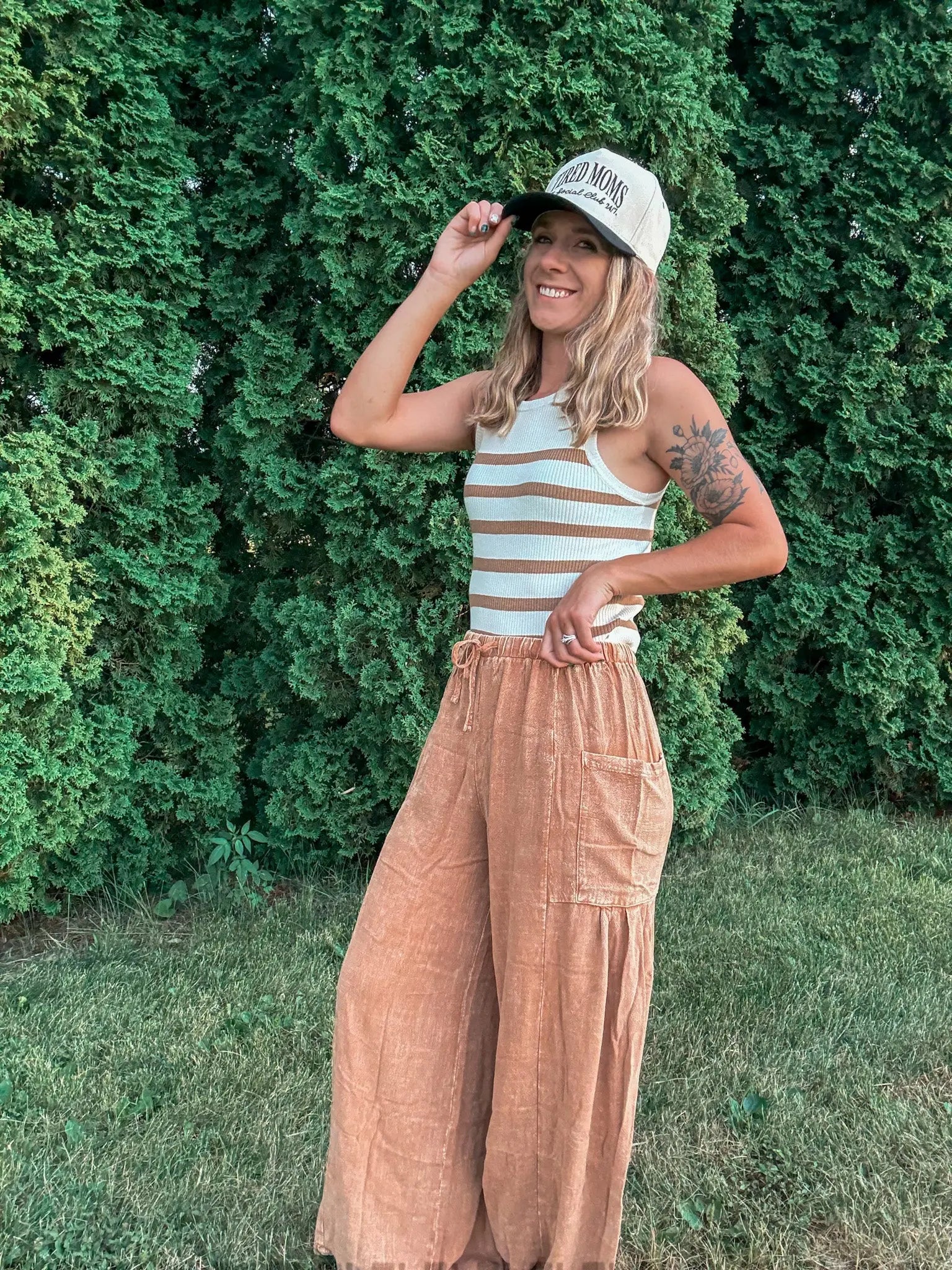 Vintage Mineral Wash Wide Leg Pants in Mustard - Raising Brave