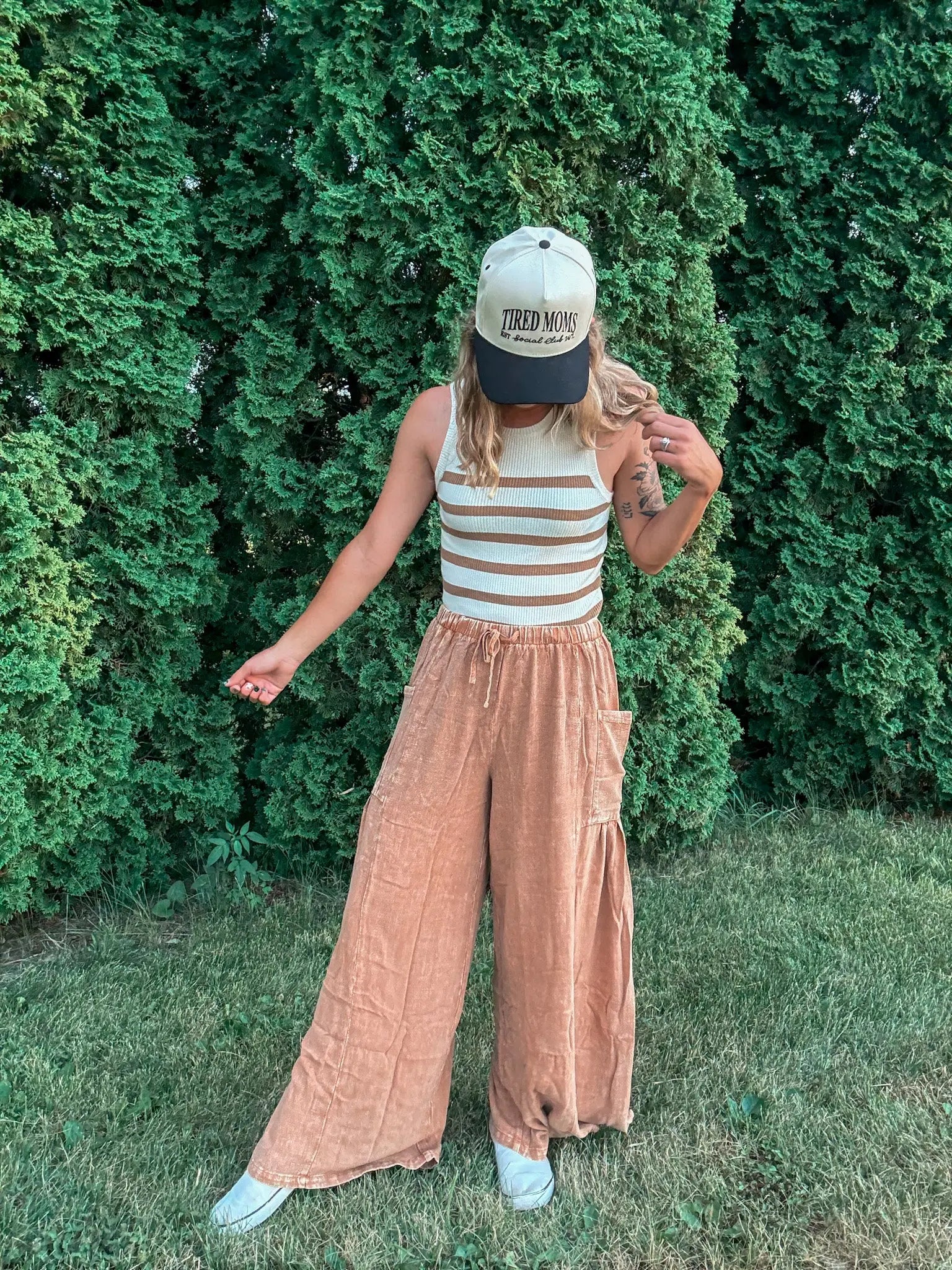 Vintage Mineral Wash Wide Leg Pants in Mustard - Raising Brave