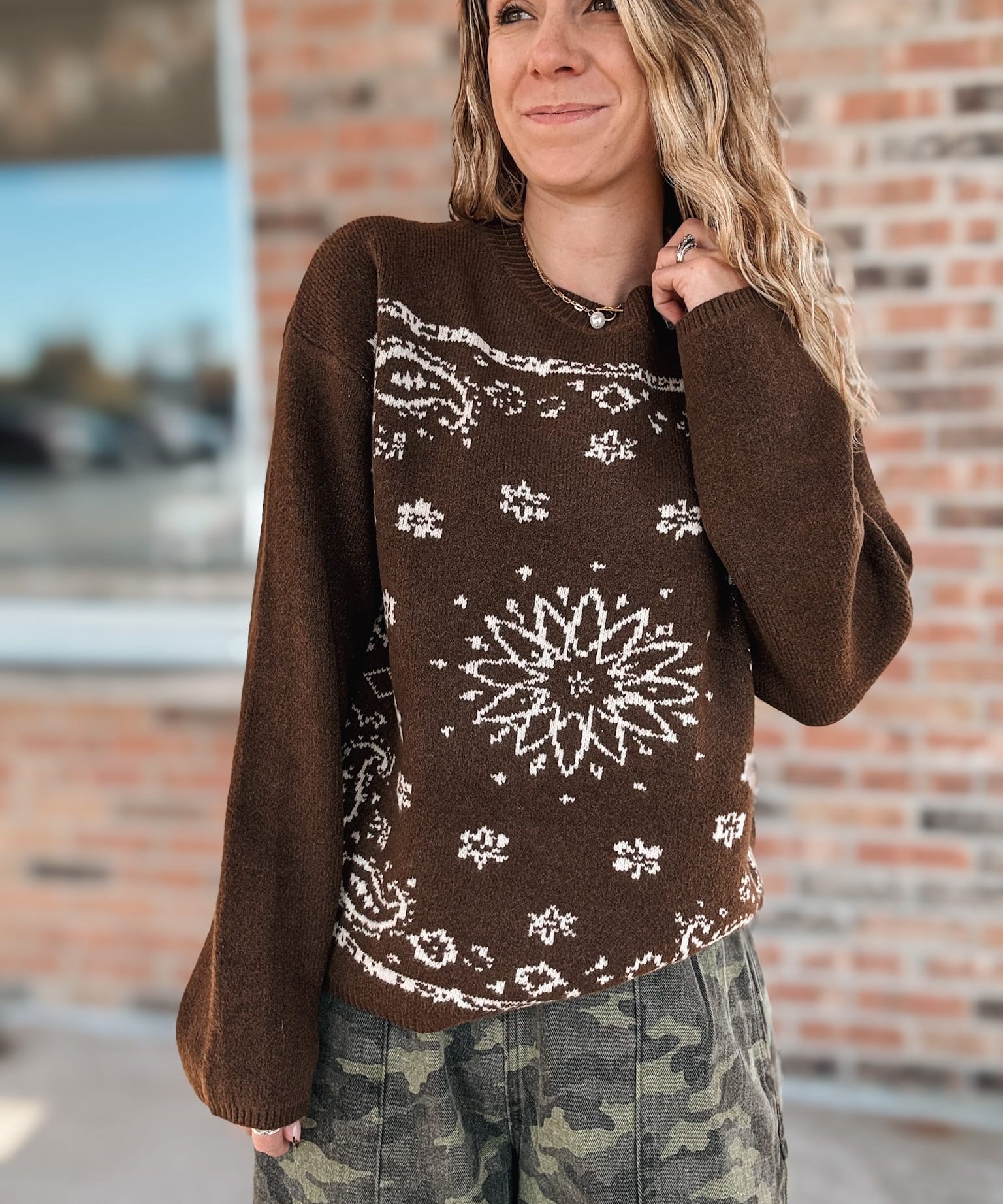 Sweaters Western Bandana Crewneck Sweater Raising Brave Boutique