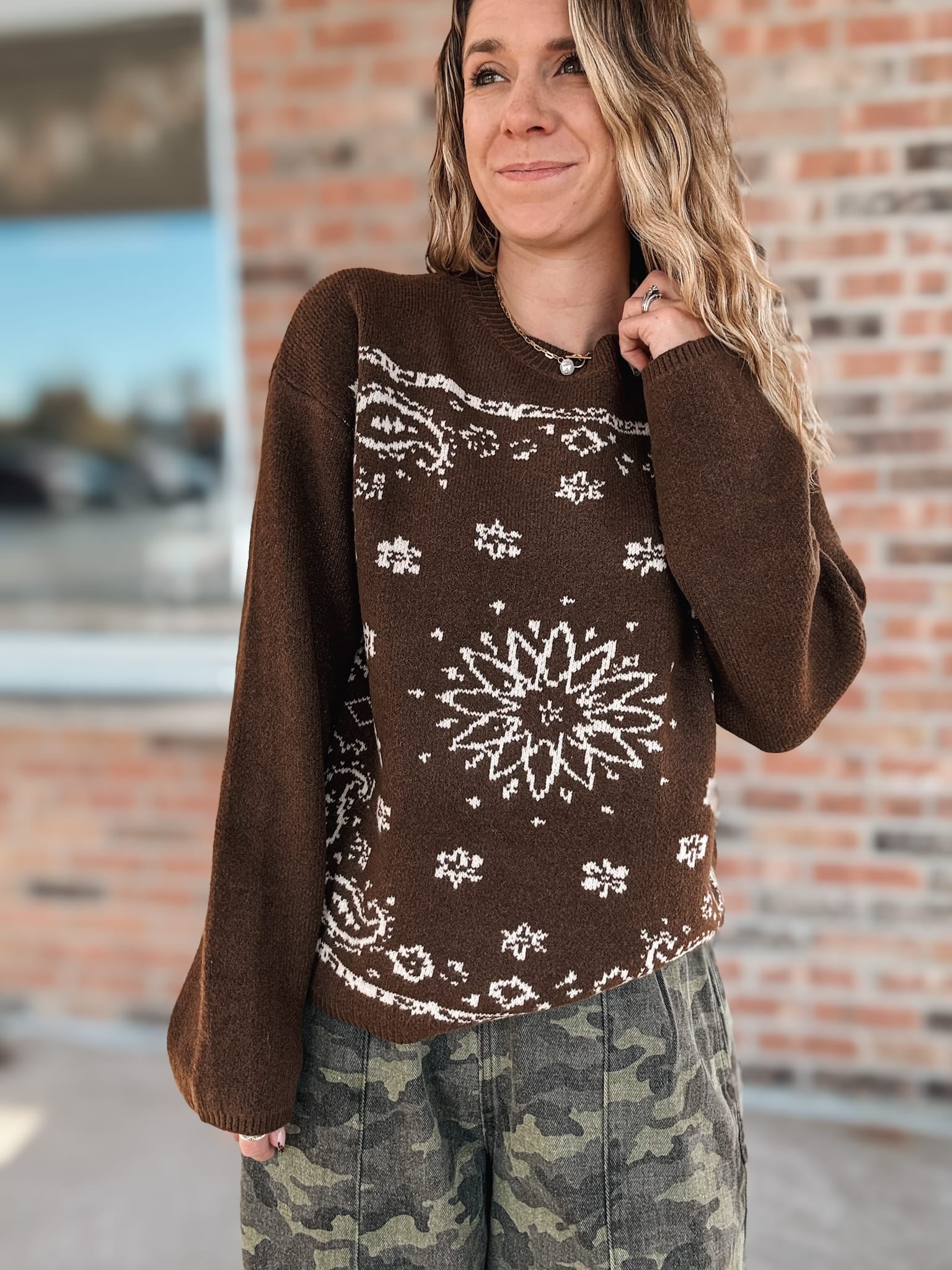 Sweaters Western Bandana Crewneck Sweater Raising Brave Boutique