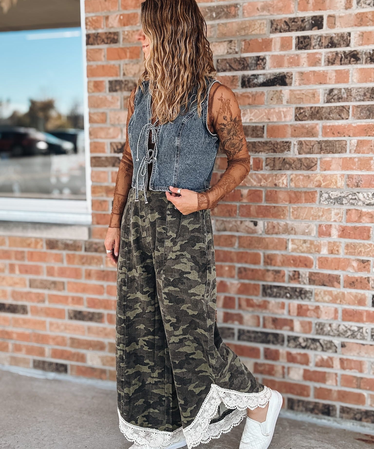 Pants Camo Print Lace Wide Leg Pants Raising Brave Boutique