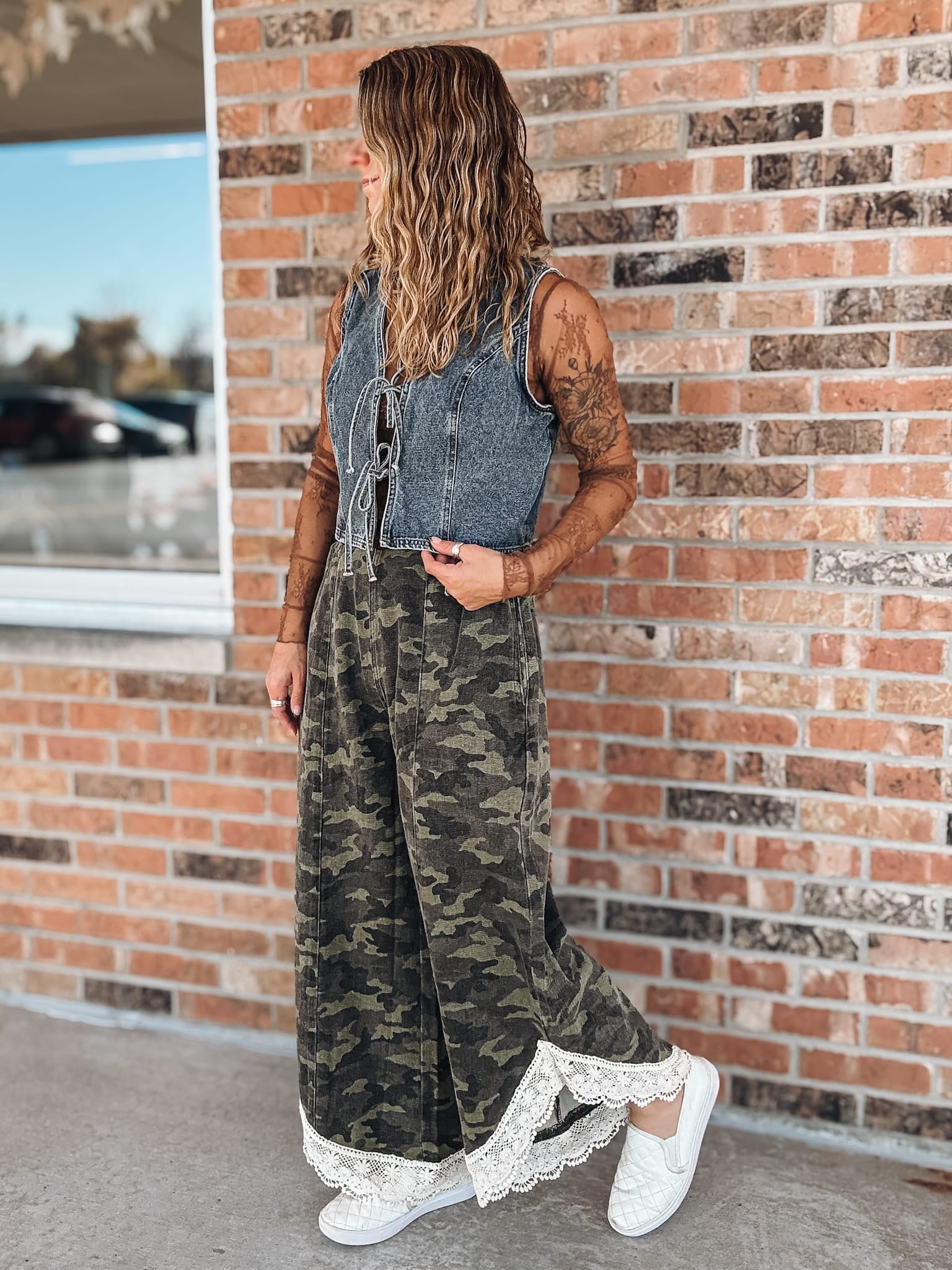 Pants Camo Print Lace Wide Leg Pants Raising Brave Boutique