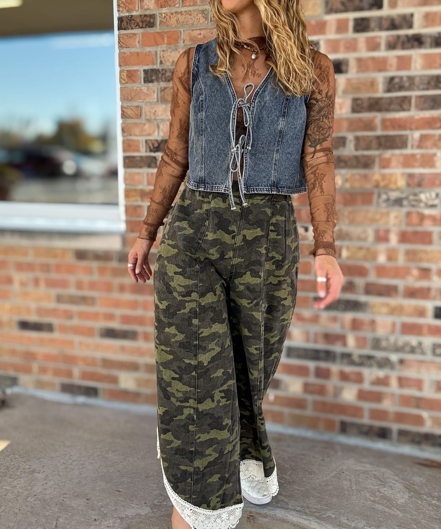 Pants Camo Print Lace Wide Leg Pants Raising Brave Boutique