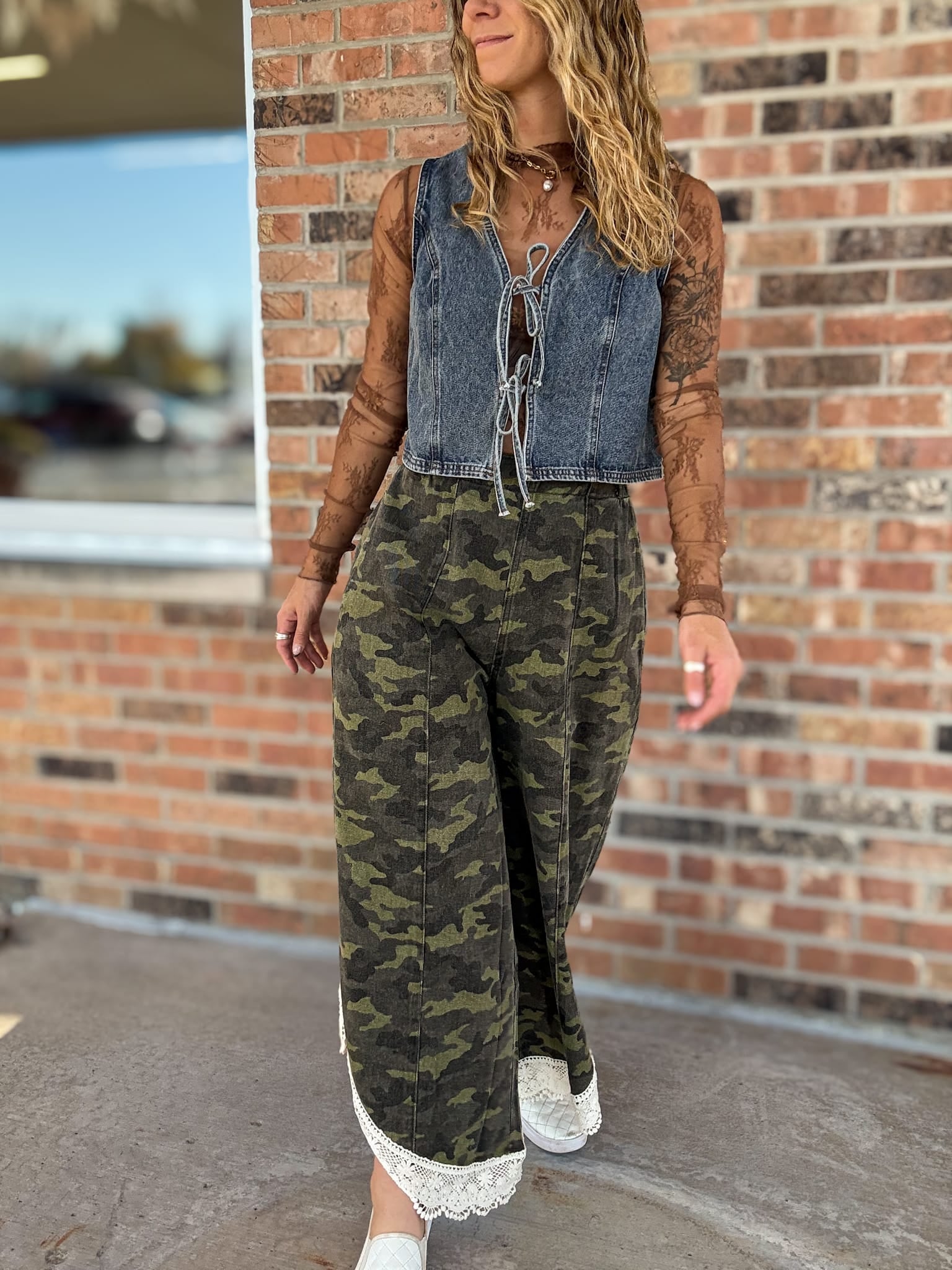 Pants Camo Print Lace Wide Leg Pants Raising Brave Boutique