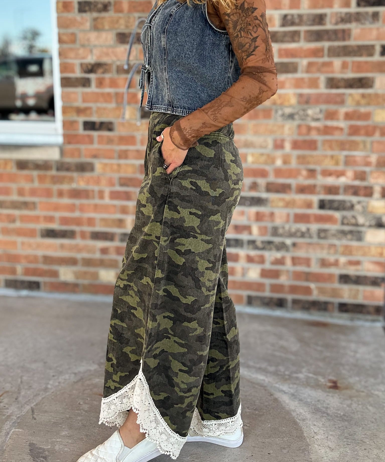 Pants Camo Print Lace Wide Leg Pants Raising Brave Boutique