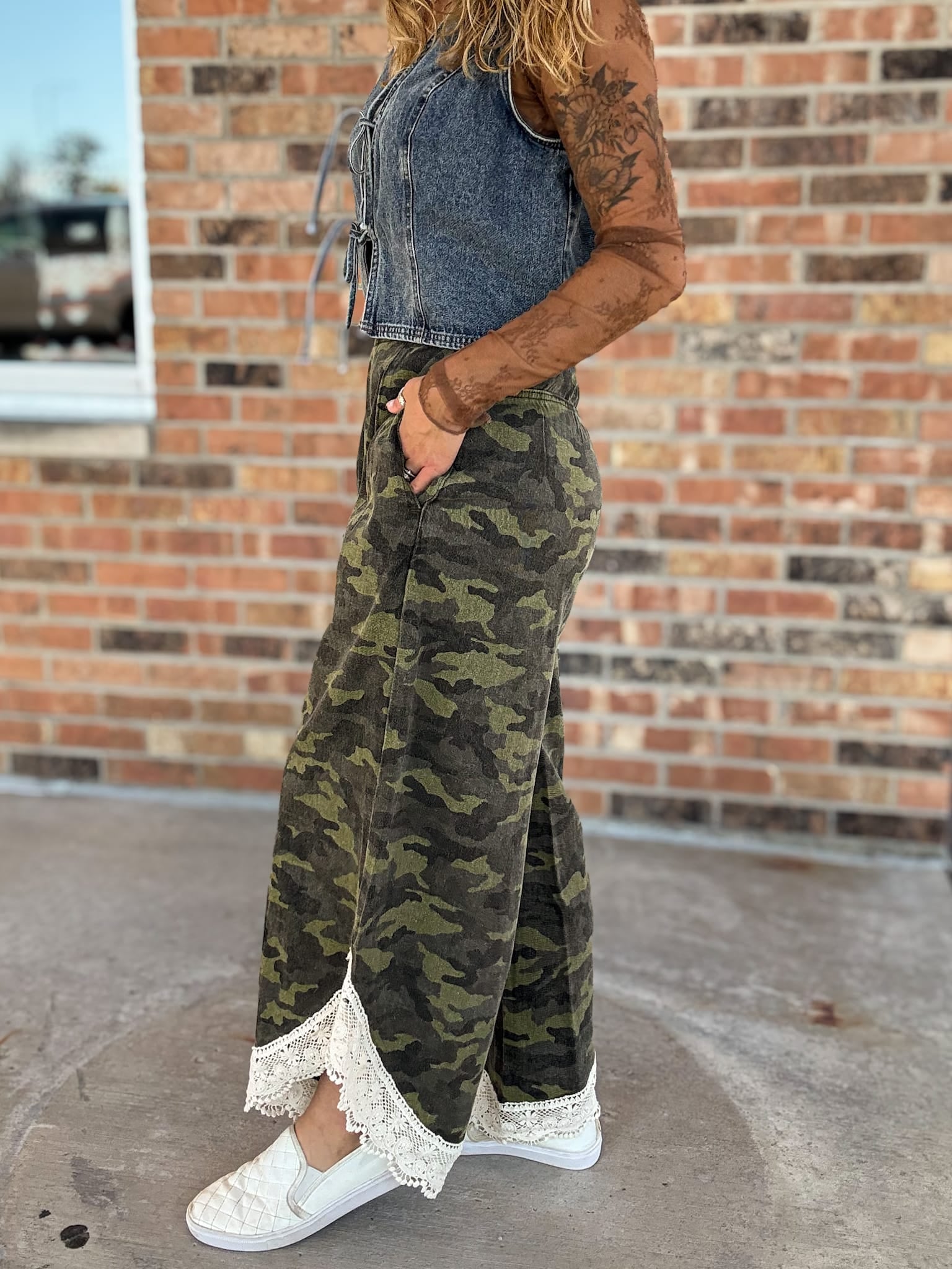 Pants Camo Print Lace Wide Leg Pants Raising Brave Boutique