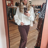 Denim Espresso Studded High Waisted Jeans Raising Brave Boutique