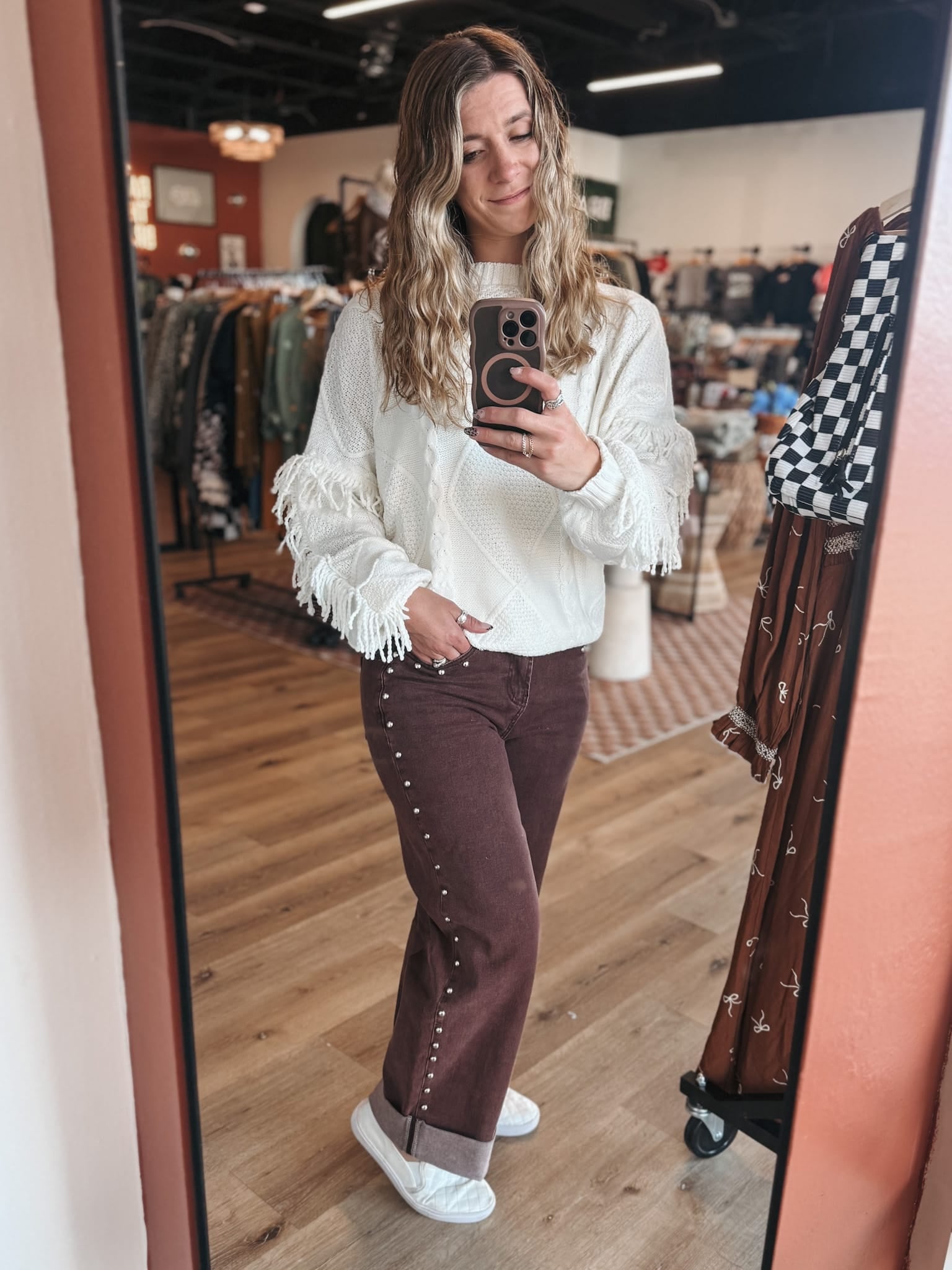 Sweaters Fringe Detail Mixed-Knit Cable Sweater Raising Brave Boutique