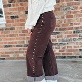 Denim Espresso Studded High Waisted Jeans Raising Brave Boutique