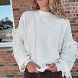 Sweaters Fringe Detail Mixed-Knit Cable Sweater Raising Brave Boutique