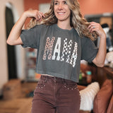 Women's Tees Mama Print Washed Crop Top Raising Brave Boutique